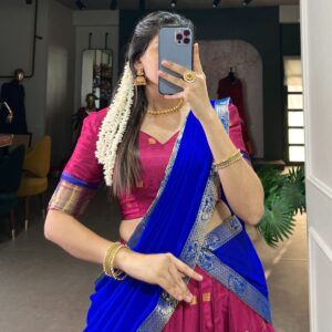 Magenta Traditional Half Saree with Zari Border for Women